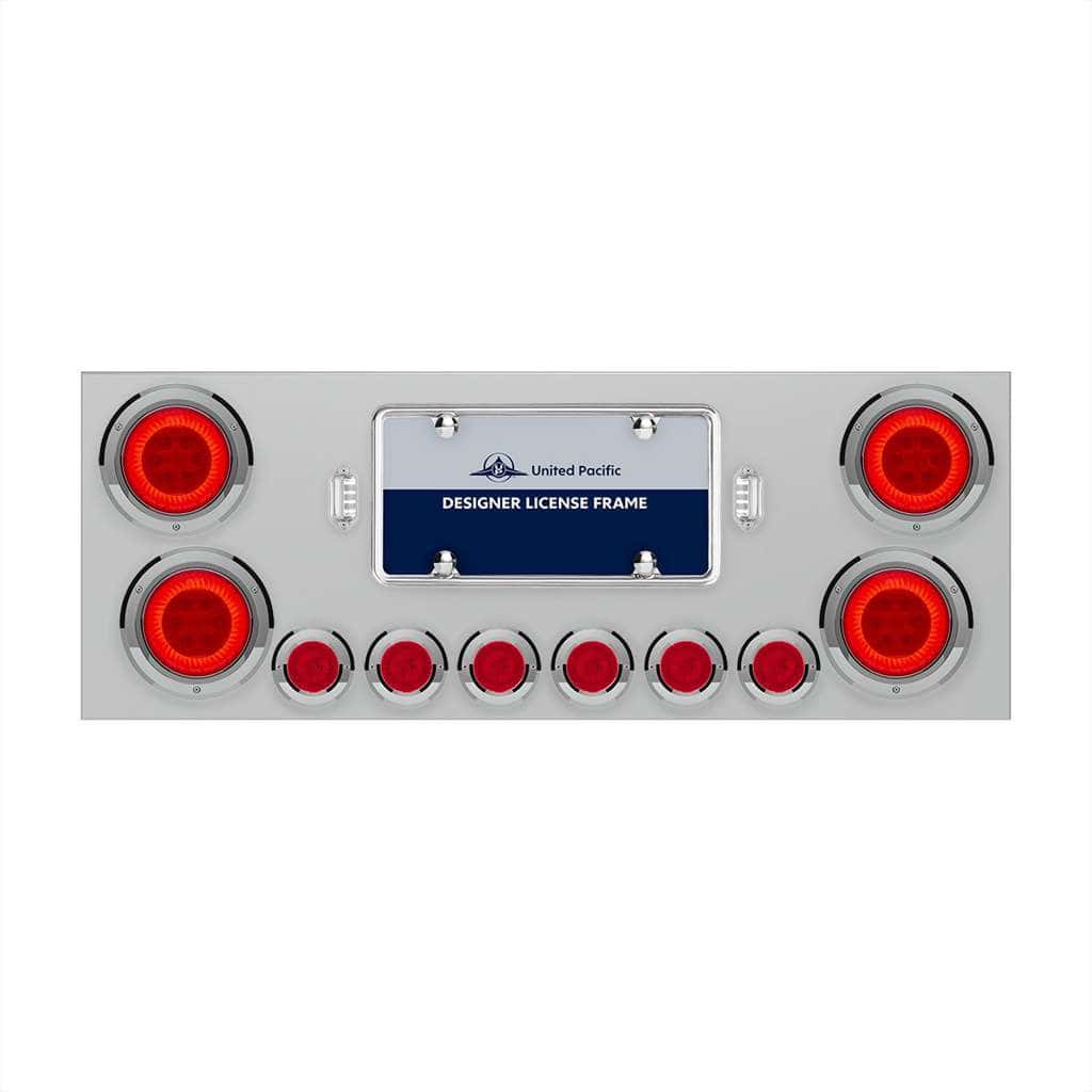 SS Rear Center Panel With Four 16 LED 4" Turbine Light & Six 7 LED 2" Lights & Bezels-Red LED/Red Lens