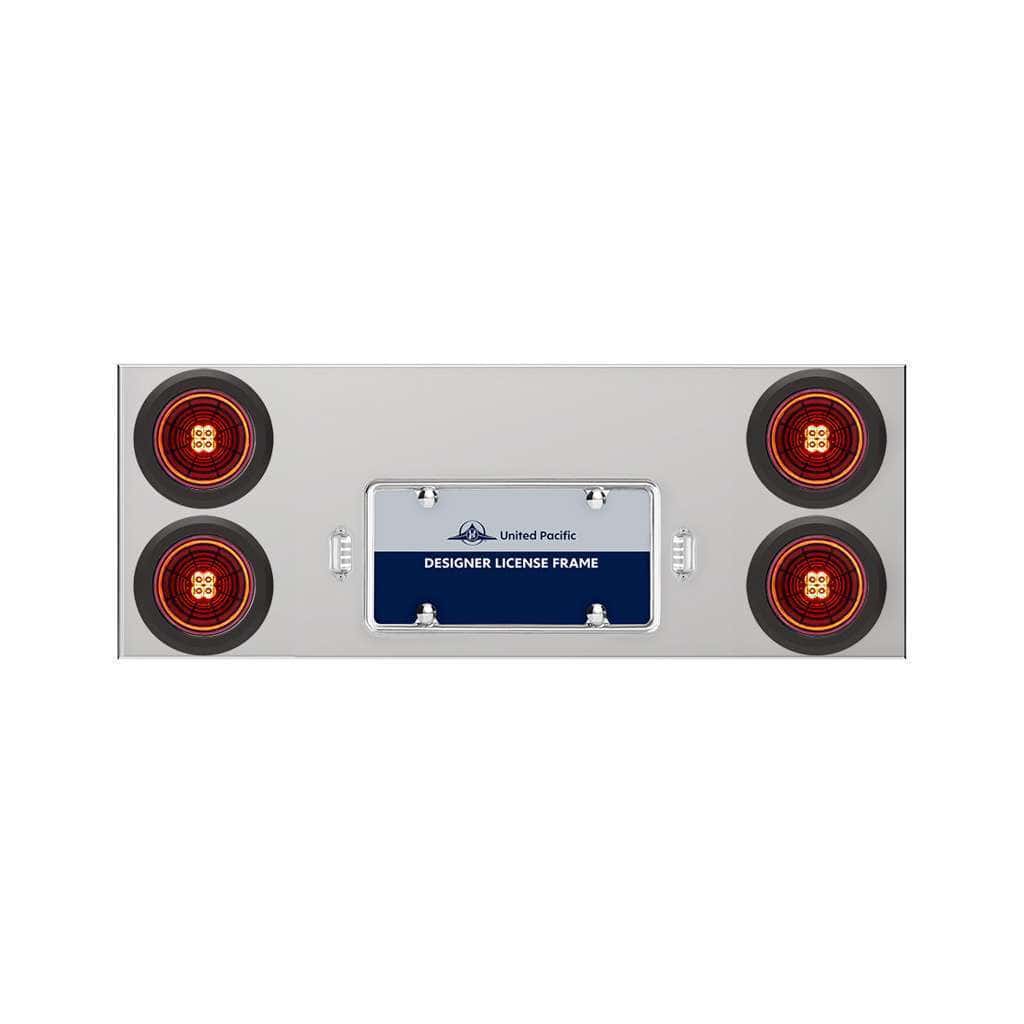 33-3/4" Stainless Rear Center Panel With 4X 13 LED 4" Abyss Lights & Grommets