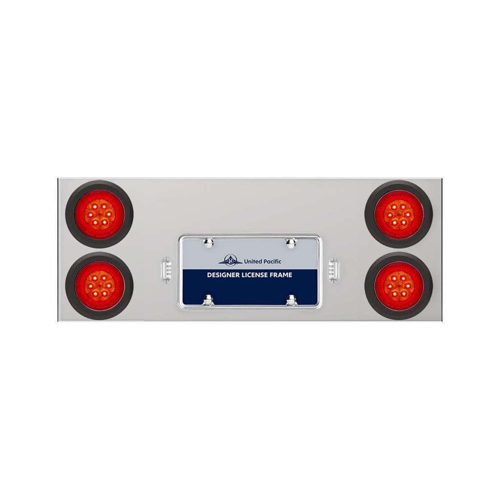 33-3/4" Stainless Rear Center Panel With 4X 16 LED 4" Turbine Lights & Grommets - Red LED/Red Lens