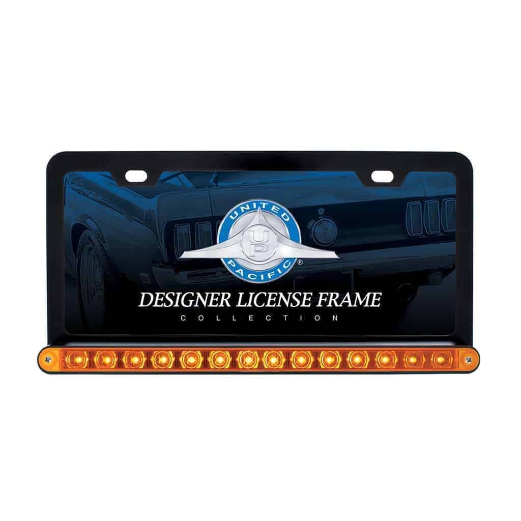 Black License Plate Frame With 14 Led 12&Quot; Light Bar - Amber Led 3 Black License Plate Frame With 14 LED 12" Light Bar - Amber LED