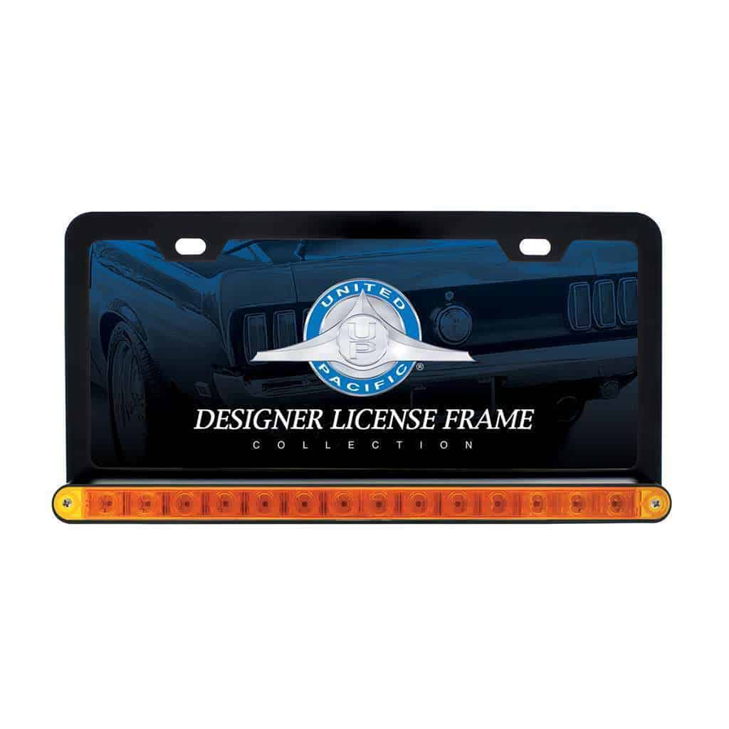 Black License Plate Frame With 14 Led 12&Quot; Light Bar - Amber Led 4 Black License Plate Frame With 14 LED 12" Light Bar - Amber LED