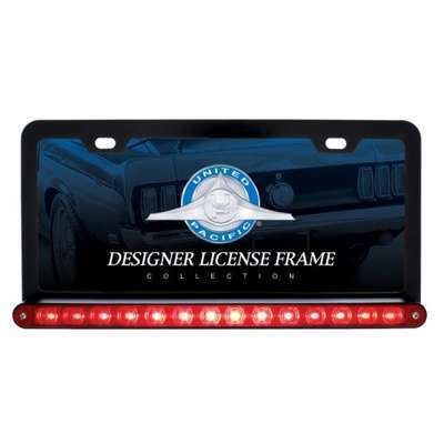 Black License Plate Frame With 14 LED 12" Light Bar - Red LED