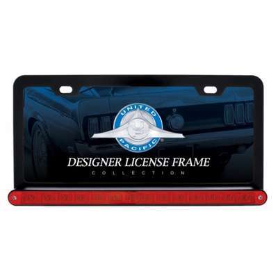 Black License Plate Frame With 14 LED 12" Light Bar - Red LED