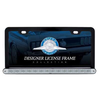 Black License Plate Frame With 14 LED 12" Light Bar - Amber LED