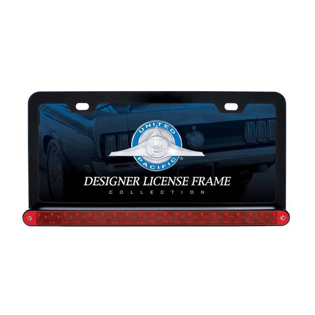 Black License Plate Frame With 19 LED 12" Reflector Light Bar - Red LED