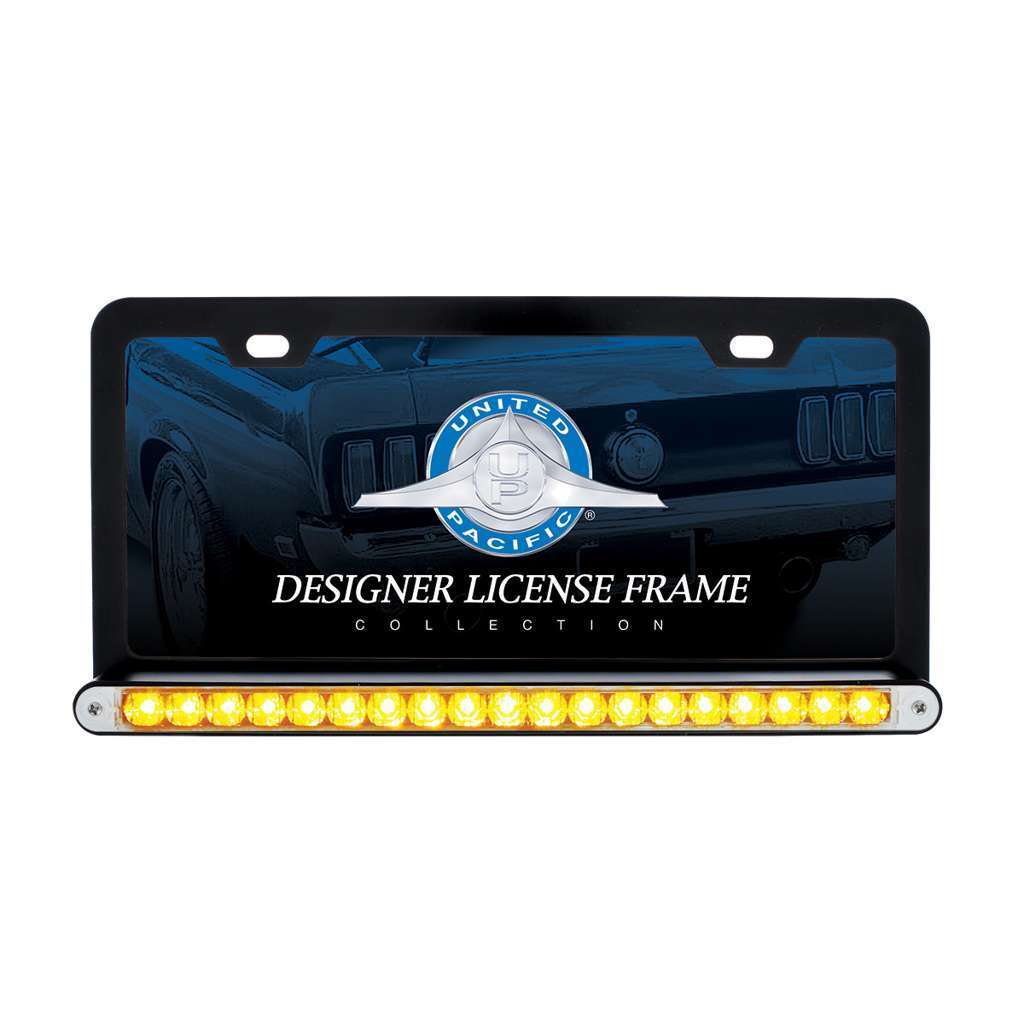Black License Plate Frame With 19 LED 12" Reflector Light Bar - Amber LED