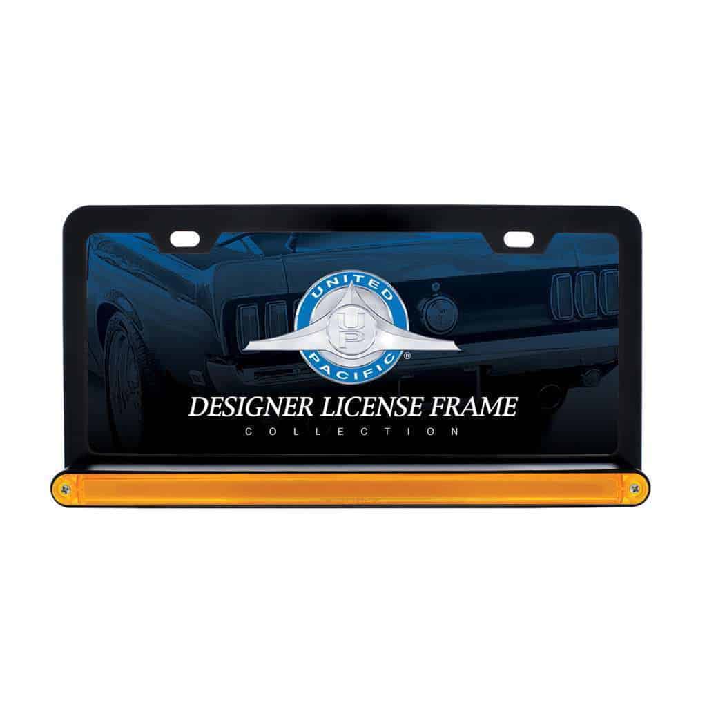 Black License Plate Frame With 24 LED 12" GloLight Bar - Amber LED