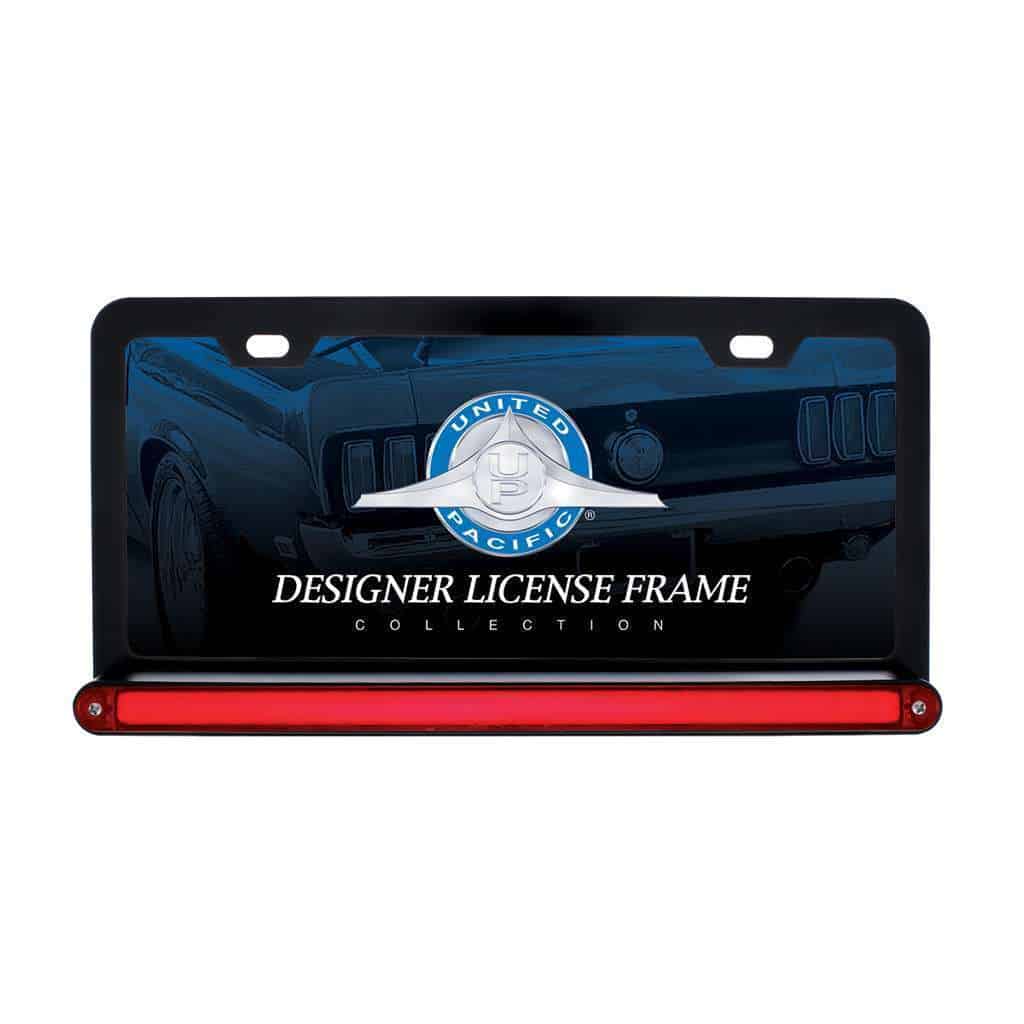 Black License Plate Frame With 24 LED 12" GloLight Bar - Red LED