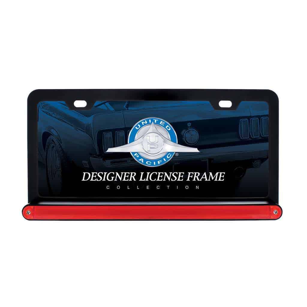 Black License Plate Frame With 24 LED 12" GloLight Bar - Red LED