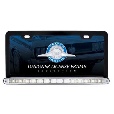 Black License Plate Frame With 14 LED 12" Light Bar - White LED