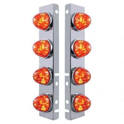 SS Front Air Cleaner Bracket With 8X 17 LED Watermelon Lights & SS Bezels For Peterbilt-Amber LED/Dark Amber L