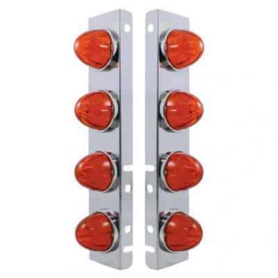 SS Front Air Cleaner Bracket With 8X 17 LED Watermelon Lights & SS Bezels For Peterbilt-Amber LED/Dark Amber L