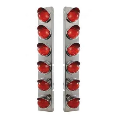 SS Front Air Cleaner Bracket With 12X 17 LED Watermelon Lights & Visors For Peterbilt-Amber LED/Dark Amber Len