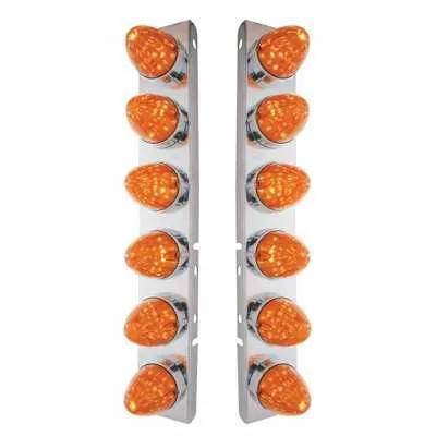 SS Front Air Cleaner Bracket With 12X 19 LED Watermelon Lights & Bezels For Peterbilt-Amber LED/Dark Amber Len