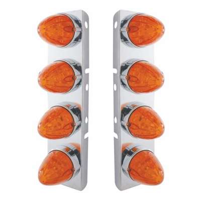 Front Air Cleaner Bracket w/8x 19-LED Watermelon Lights & Bezels-Dark Amber