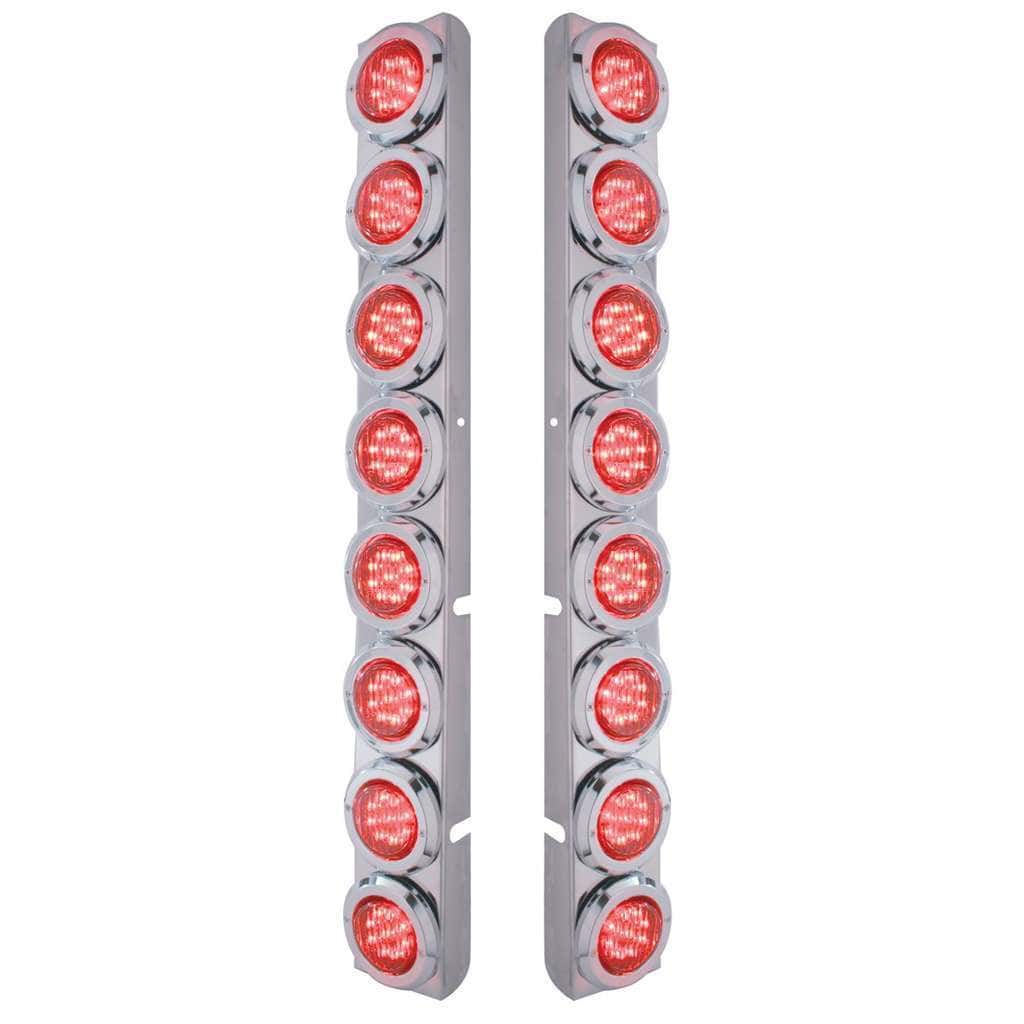 Stainless Rear Air Cleaner Bracket With 16X 9 LED 2" Lights & Bezels For Peterbilt- Red LED/Red Lens