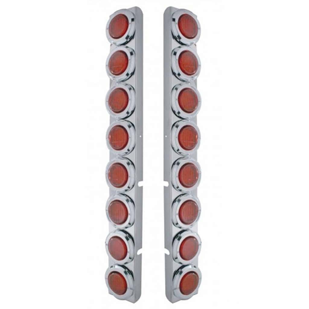 Stainless Rear Air Cleaner Bracket With 16X 9 LED 2" Lights & Bezels For Peterbilt- Red LED/Red Lens