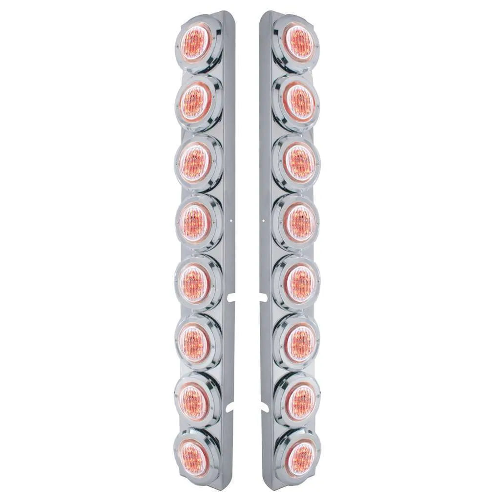 SS Rear Air Cleaner Bracket With 16X 9 LED 2" Lights & Bezels For Peterbilt-Red LED/Clear Lens