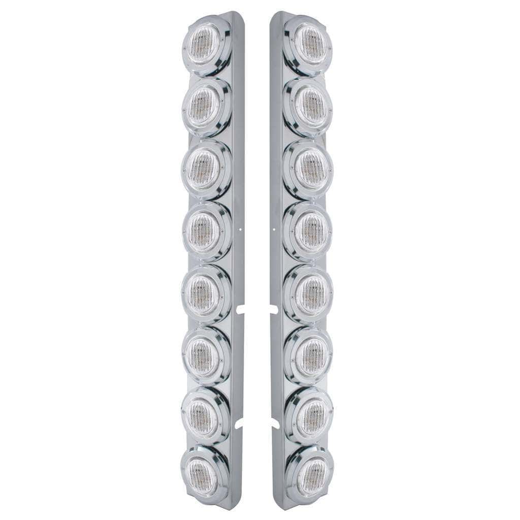 SS Rear Air Cleaner Bracket With 16X 9 LED 2" Lights & Bezels For Peterbilt-Red LED/Clear Lens
