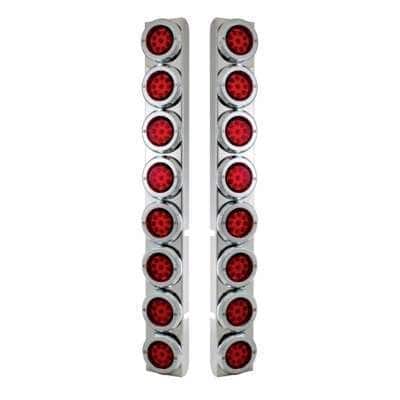 SS Rear Air Cleaner Bracket With 16X 9 LED 2" Reflector Lights & Bezels For Peterbilt-Red LED & Lens