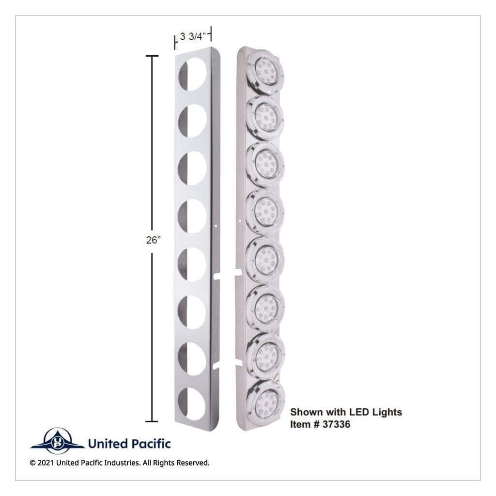 SS Rear Air Cleaner Bracket With 16X 9 LED 2" Reflector Lights & Bezels For Peterbilt-Red LED & Lens