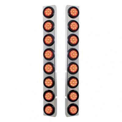 SS Rear Air Cleaner Bracket With 16X 9 LED 2" Reflector Lights For Peterbilt-Grommet Red LED & Lens