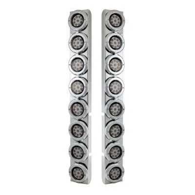 SS Rear Air Cleaner Bracket With 16X 9 LED 2" Reflector Lights & Bezels For Peterbilt-Red LED/Clear Lens