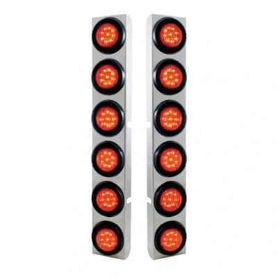 Stainless Rear Air Cleaner Bracket With Twelve 9 LED 2" Lights & Grommets For Peterbilt- Red LED/Red Lens