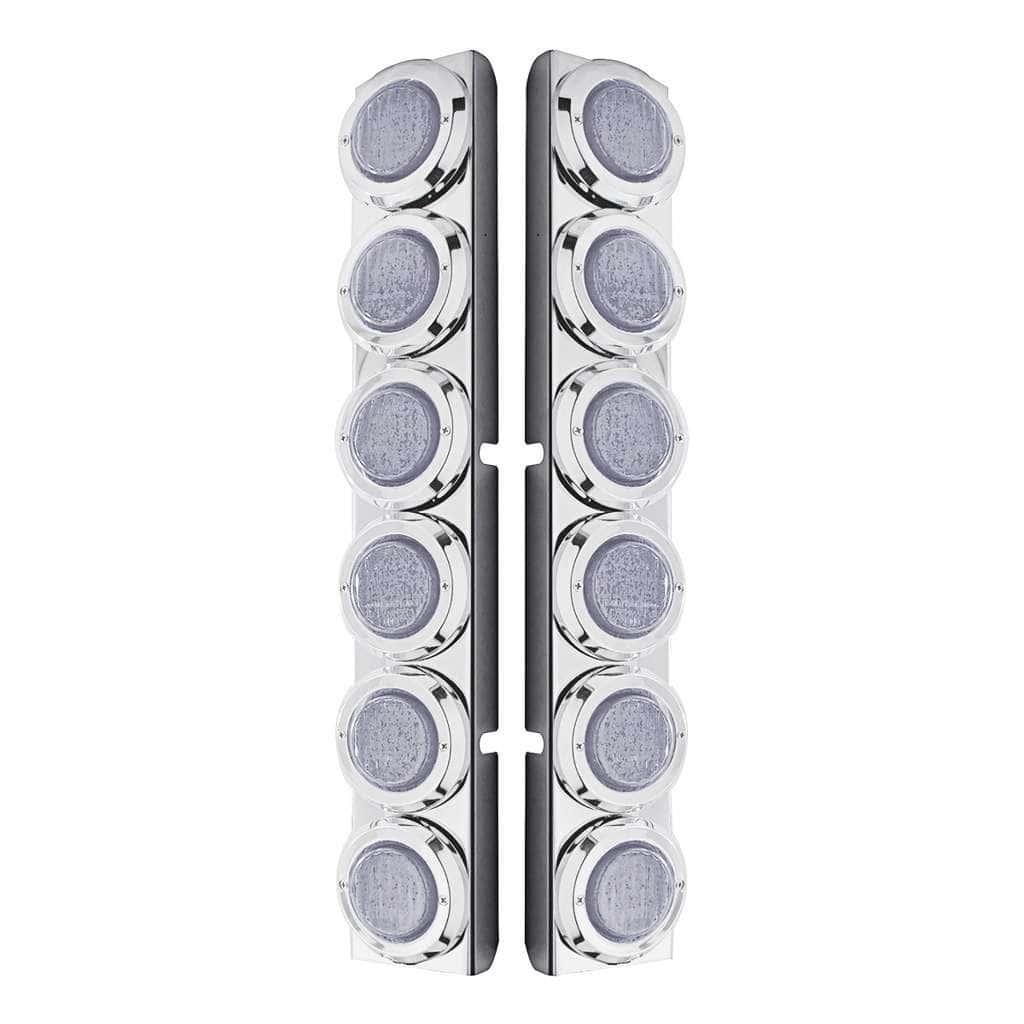 Stainless Rear Air Cleaner Bracket With Twelve 9 LED 2" Lights & Bezels For Peterbilt- Red LED/Clear Lens