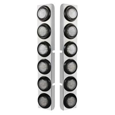 SS Rear Air Cleaner Bracket With 12X 9 LED 2" Lights For Peterbilt-Red LED/Clear Lens