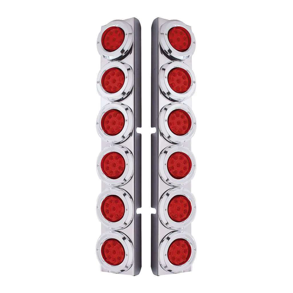 PB SS Rear Air Cleaner Bracket w/12x 9-LED 2" Reflector Lights & Bezels-Red