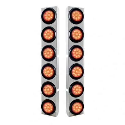 PB SS Rear Air Cleaner Bracket w/12x 9-LED 2" Reflector Lights/Grommets-Red