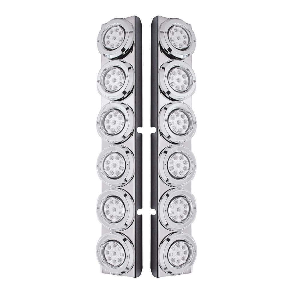 SS Rear Air Cleaner Bracket With 12X 9 LED 2" Reflector Lights & Bezels For Peterbilt-Red LED/Clear Lens