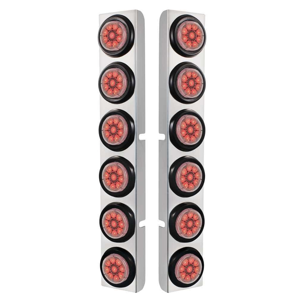 SS Rear Air Cleaner Bracket With 12X 9 LED 2" Reflector Lights For Peterbilt-Grommet Red LED/Clear Lens