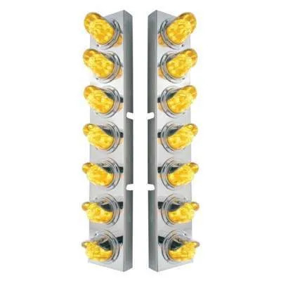 SS Front Air Cleaner Brkt With 14X 11 Amber LED Watermelon Light & Visor Bezel For KW Trucks-Amber Lens