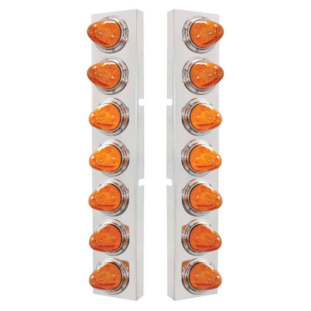 SS Front Air Cleaner Bracket With 14X 11 Amber LED Watermelon Lights & Bezel For KW Trucks -Amber Lens