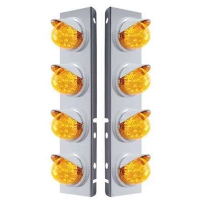 SS Front Air Cleaner Bracket With 8X 17 LED Reflector Lights & Visors For Peterbilt-Amber LED & Lens