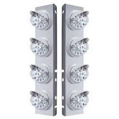 SS Front Air Cleaner Bracket With 8X 17 LED Reflector Lights & Visors For Peterbilt-Amber LED/Clear Lens