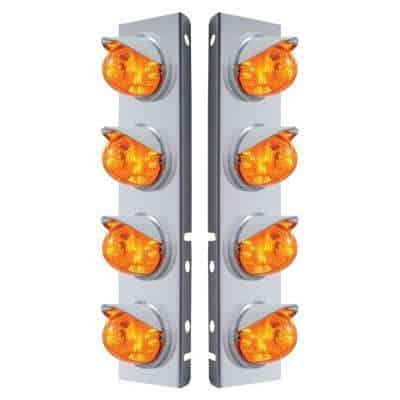 SS Front Air Cleaner Bracket With 8X 17 LED Watermelon Lights & Visors For Peterbilt-Amber LED & Lens (Pair)