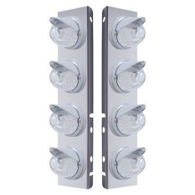 PB SS Front Air Cleaner Bracket w/17-LED Watermelon Lights & Visors-Clear