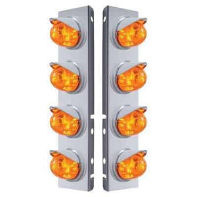 SS Front Air Cleaner Bracket With 8X 17 Amber LED Dual Func. Watermelon Lights & Visors For Peterbilt-Amber Lens