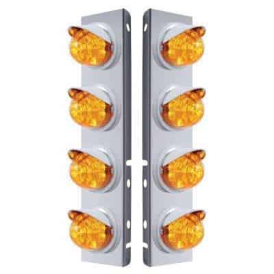 SS Front Air Cleaner Bracket With 8X 17 LED Reflector Watermelon Lights & Visors For Peterbilt-Amber LED & Len