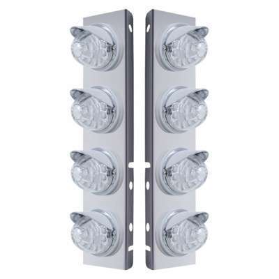 SS Front Air Cleaner Bracket With 8X 17 LED Reflector Watermelon Lights & Visors For Peterbilt-Amber LED/Clear