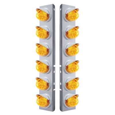 SS Front Air Cleaner Bracket With 12X 17 LED Reflector Lights & Visors For Peterbilt-Amber LED & Lens