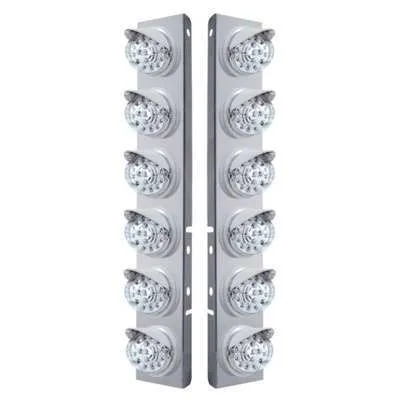 SS Front Air Cleaner Bracket With 12X 17 LED Reflector Lights & Visors For Peterbilt-Amber LED/Clear Lens