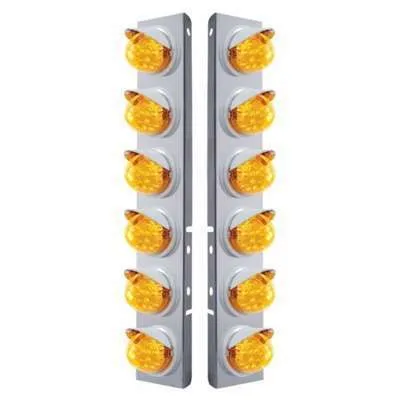 SS Front Air Cleaner Bracket With 12X 17 Amber LED Dual Function Reflector Lights & Visors For Peterbilt -Amber Lens
