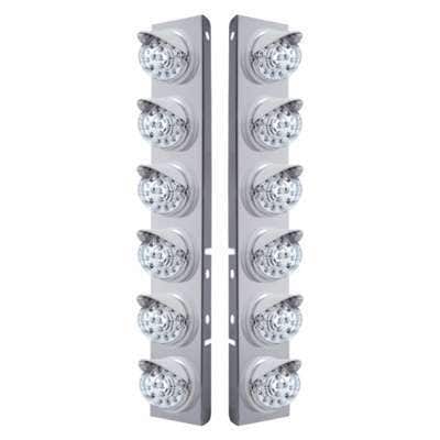 SS Front Air Cleaner Bracket With 12X 17 Amber LED Dual Function Reflector Lights & Visors For Peterbilt-Clear Lens