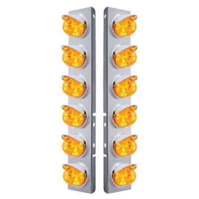 SS Front Air Cleaner Bracket W/12X 17 LED Watermelon Lights & Visors For Peterbilt-Amber LED & Lens (Pair)
