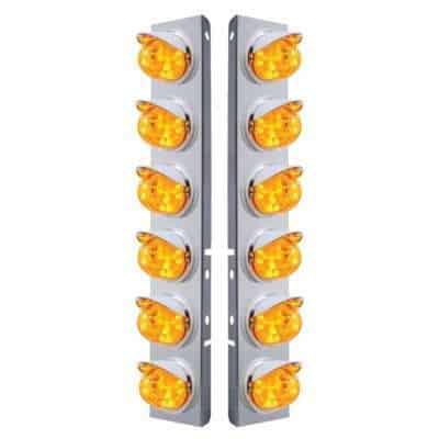SS Front Air Cleaner Brkt With 12X 17 Amber LED Dual Function Watermelon Lights & Visors For Peterbilt-Amber Lens