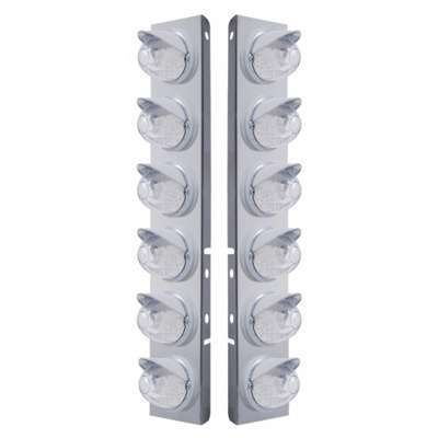 SS Front Air Cleaner Brkt With 12X 17 Amber LED Dual Function Watermelon Lights & Visors For Peterbilt-Clear Lens